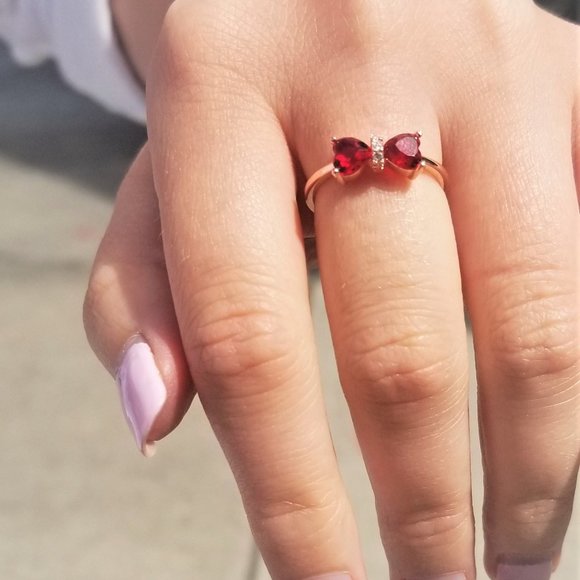 Red Ruby Heart Bow Ring, real 925 Sterling Silver Charmed Aroma Valentines - Picture 6 of 8